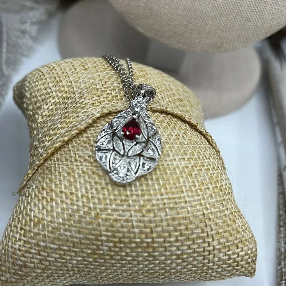 Vintage QVC Diamonique Garnet Necklace - Sterling Silver 925 - Picture 11 of 17